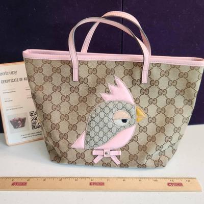Gucci Authentic GG Monogram Kid's Pink Bird Tote 