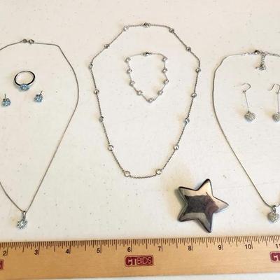 3 Sterling Silver 925 Sets + Star Pin, 34g total - 18" chains