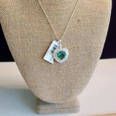 $100 Retail Sterling Silver 925 Blue/green Heart Necklace, 18" chain