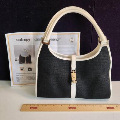 Gucci Authentic Vintage White Leather & Black Canvas Shoulder Bag