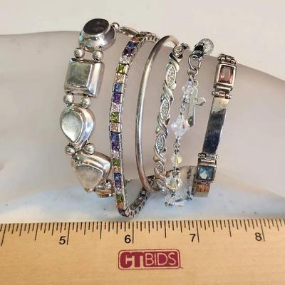 6 Sterling Silver 925 Bracelets w/ Semiprecious Stones, 77g total