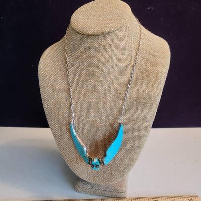 Vintage Sterling Silver Turquoise Flying Bird Necklace, 25g total
