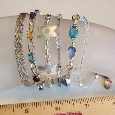 6 Sterling Silver 925 Bracelets w/ Semiprecious Stones, 61g total