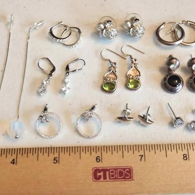 10 Pairs of Sterling Silver 925 +peridot, obsidian Earrings, Some Vintage, 36g total