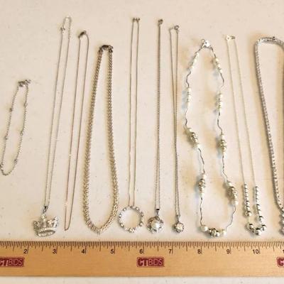 9 Sterling Silver 925 Necklaces & Chains + Bracelet - 80g total