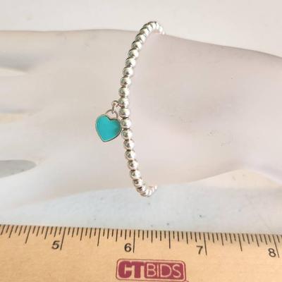 Tiffany & Co Sterling Silver 925 Blue Heart Beaded Bracelet