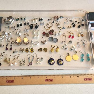 63 Pairs of Costume Jewelry Earrings - Alpaca Mexico, Dillard's, Vintage