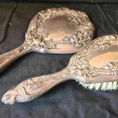 Vintage Sterling Silver Vanity Brush & Mirror