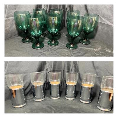 6 Atomic Chrome Sleeve Glasses & 8 Juniper Teardrop Wine Glasses