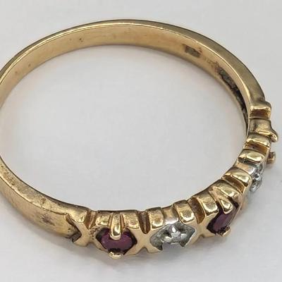 10K Gold,Diamond & Red Topaz Ring
