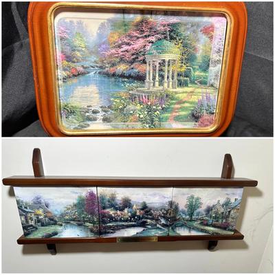 Thomas Kinkaid Lamplight Village Mounted Plates & The Garden Of Prayer Framed Plate