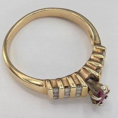 14K Gold, Diamond & Red Topaz Ring