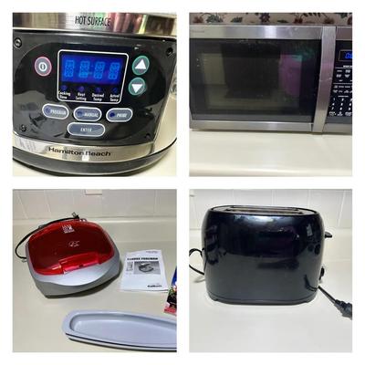 Sharp Microwave, George Foreman Grill, Black & Decker Toaster & Hamilton Beach Crockpot