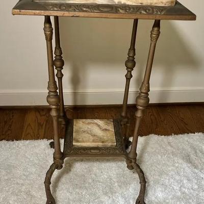 Antique Brass And Marble Plant Stand