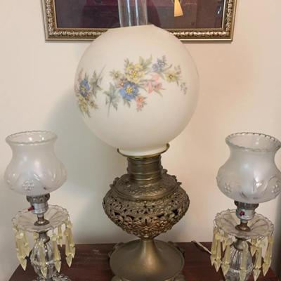 2 Vintage Boudoir Lamps, Victorian Gone With The Wind Style Oil Lamp