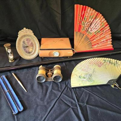 Vintage Opera Glasses, Walking Stick, Clock, Music Box