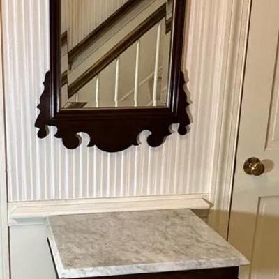 Mable And Mahogany Topped Occasional Table &  Mahogany Wall Mirror