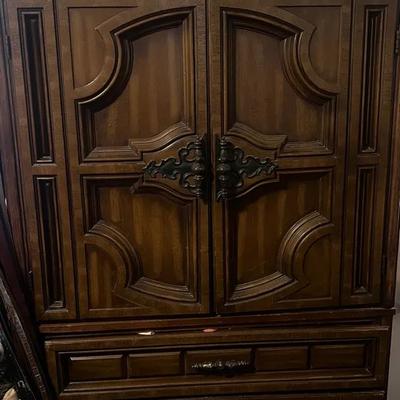 Lot 304: Vintage Dresser, Armoire, And Nightstand Set
