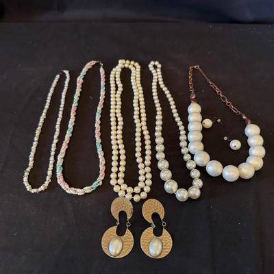 Lot 239: Pearl Like Collection Of Necklaces And Earrings 