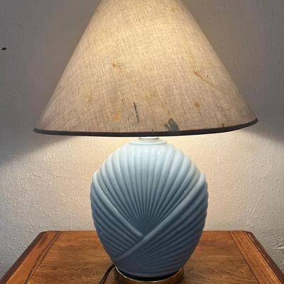 Lot 303: Vintage Shell Blue Glass Table Lamp With Shade