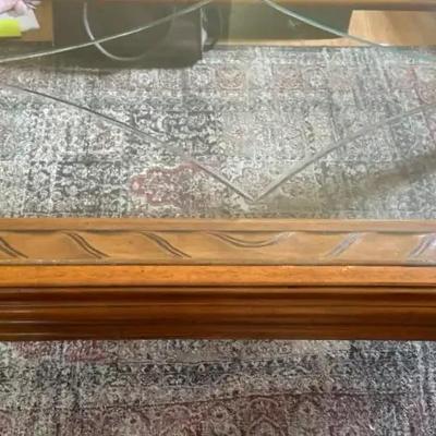 Lot 107:  Vintage Glass Top Coffee Table with Carved Wood Frame