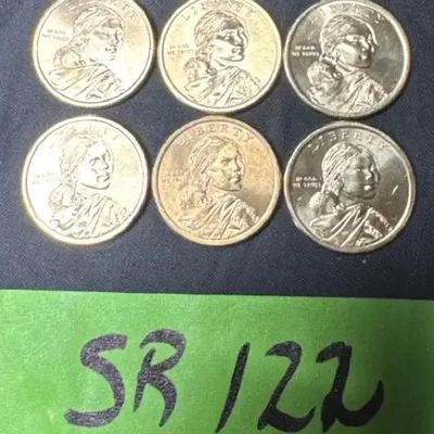 Lot 122:  Uncirculated 2015-2017 Lot of 6 Sacagawea Golden Dollar Coins – U.S. Mint Native American 