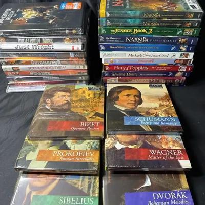 Lot 136:  Lot of DVDs & Classical Music CD Sets – Disney, Action, Romance, and Composers Collection
