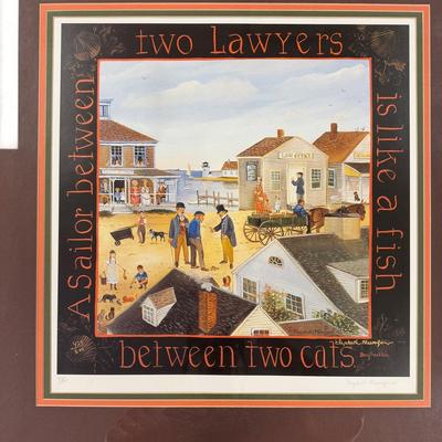 Lot 253: Elizabeth Mumford Print “Sailor Between 2 Lawyers “