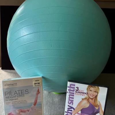Lot 167:  Athletic Works Exercise Ball with Pilates Workout DVDs – Fitness Bundle