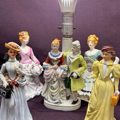 Lot 151:  Vintage Porcelain Colonial CoupleFigurine Lamp – Mid-Centur