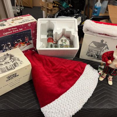 Lot 259: Heritage Village Collection Pieces , Tree Skirt, Golfing Santa 