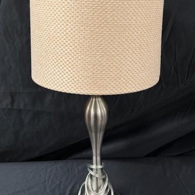 Lot 442: Modern Brushed Nickel Table Lamp with Woven Shade