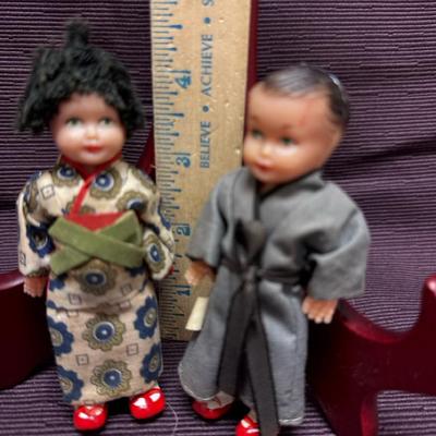 Lot 158:  Pair of Vintage Japanese Miniature Dolls in Traditional Kimono & Robe – 4.5”