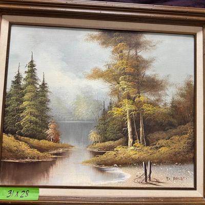 Lot 160:  Vintage Landscape Oil Painting by D.Boltz – Forest & River Scene, Rural Landscape with Bar