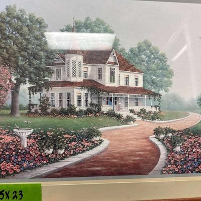 Lot 164:  Victorian Country Home Print with Garden Path – 19.5” x 23”