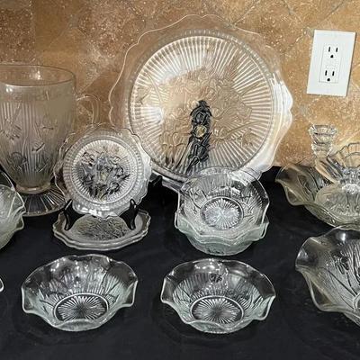 Jeanette Glass Iris & Herringbone Clear Dishes