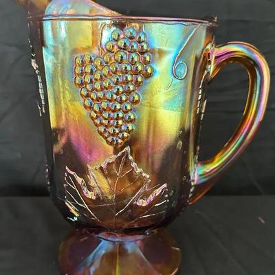 Vintage Indiana Carnival Glass Pitcher Marigold Harvest Grape