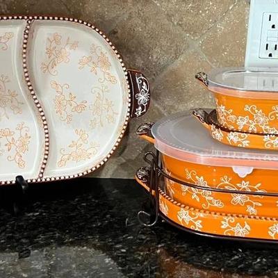 Temp-tations Orange Floral Lace Casserole Dishes & Trays