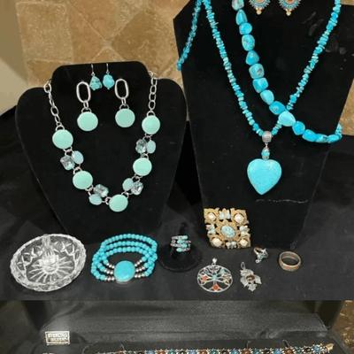 Sterling, Turquoise, And Western Style Jewelry 