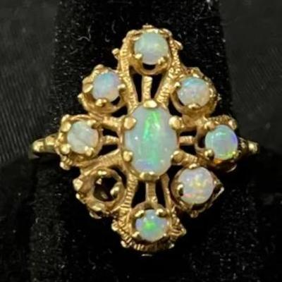Vintage Statement Ring ~ 18k Yellow Good Opal Cluster Ring Size 8