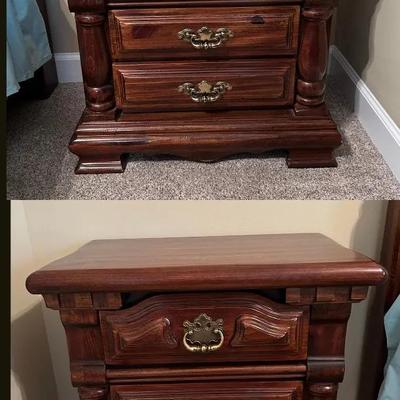 Set Of 2 Cherry Toned Nightstands With Gold Hardware 