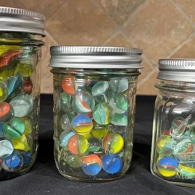 3 Jars Of VINTAGE Glass Marbles 