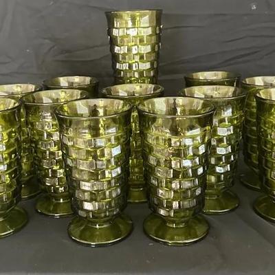 (12) Vintage Indiana Glass Avocado Green Iced Tea Glasses – Mid-Century Retro Style