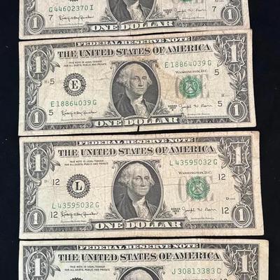 #7 – Set of 4 – 1963B $1 “Barr Notes” – Signed by Shortest-Serving Treasury Secretary