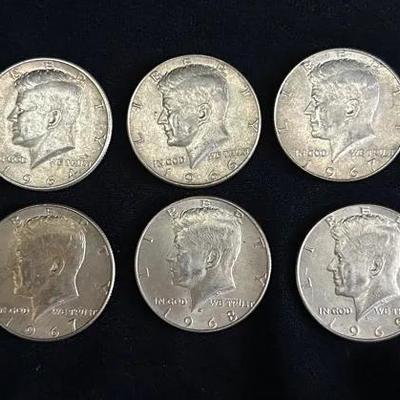 (10) Kennedy Half Dollars – 1964, 1966, 1967, 1968, 1969, 1981
