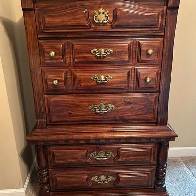 Vintage Cherry Toned Chest Of Drawers With Gold Hardware