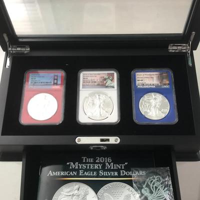 3 Pcs 2016 Silver Eagle Set (NGC) (MS69) W/ Box And Key