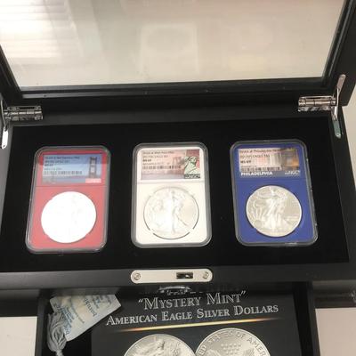 3 Pcs 2017 Silver Eagle set (NGC) With Box And Key