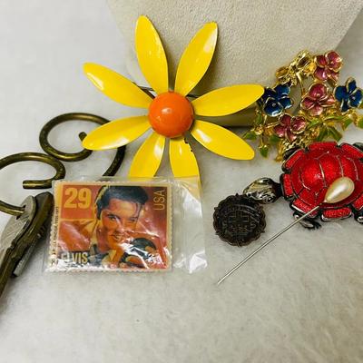 Vintage Brooches, Elvis Stamp Pin, and More