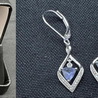 14K White Gold Earrings with Purple Gemstones | Total Weight 3.01g